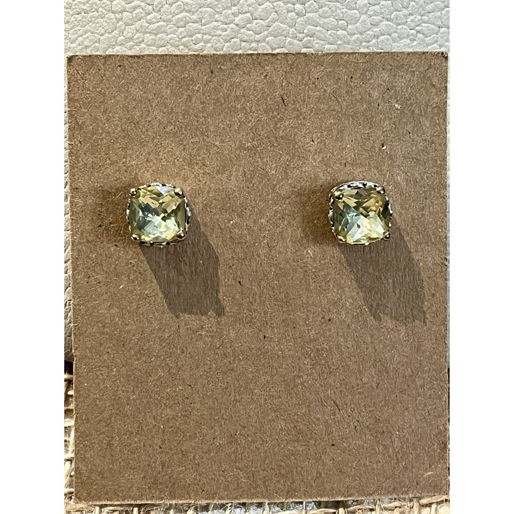 Stud Post Cushioned Cut Peridot Earrings Multi Faceted Y2K